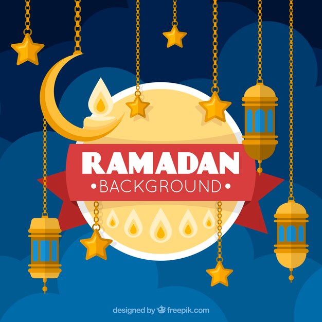 Ramadan achtergrond met lampen en ornamenten