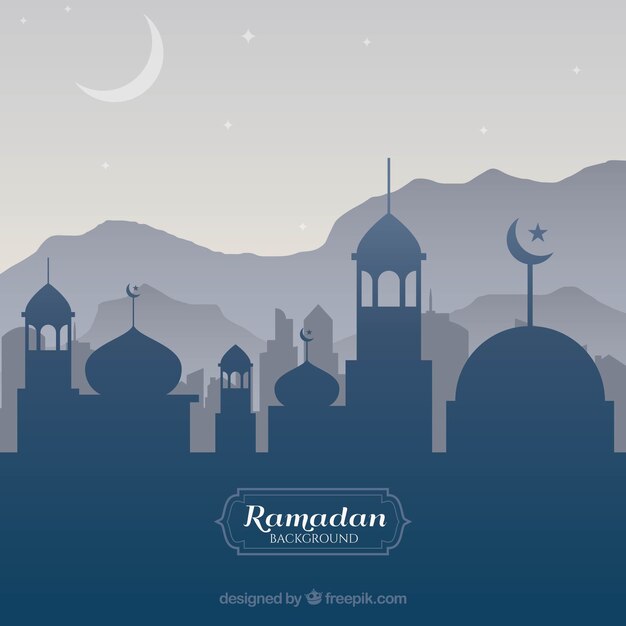 Ramadan achtergrond met moskee silhouet in vlakke stijl