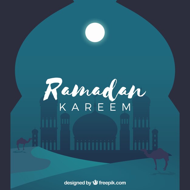 Ramadan achtergrond met moskee uitzicht