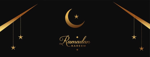 Gratis vector ramadan en eid-banner in zwarte en gouden kleuren