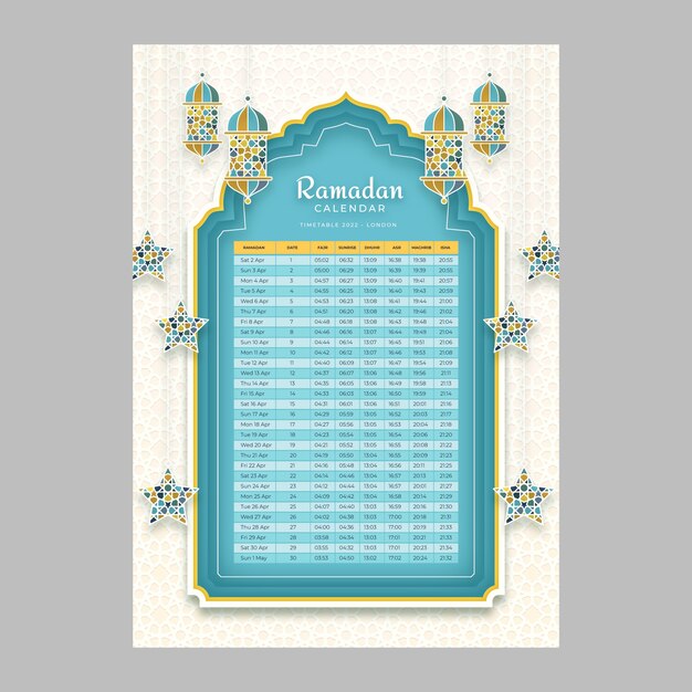 Ramadan kalendersjabloon in papierstijl