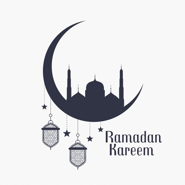 Ramadan Kareem achtergrond met moskee en lampen