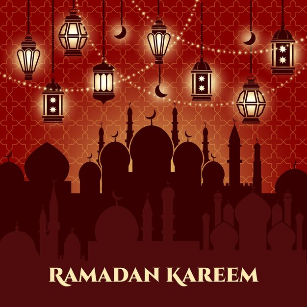 Ramadan kareem-achtergrond met moskeeën en minaretten