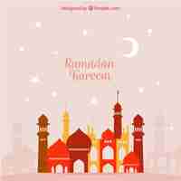 Gratis vector ramadan kareem achtergrond met skyline