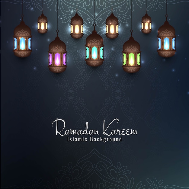 Ramadan kareem festival decoratieve kaart met lantaarns