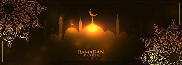 Ramadan kareem gloeiende banner met mandala-decoratie