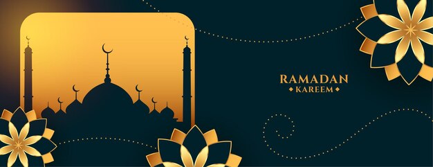 Ramadan kareem gouden groet banner met bloemen