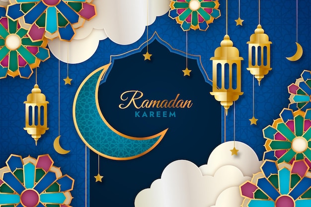 Ramadan kareem-illustratie in papieren stijl