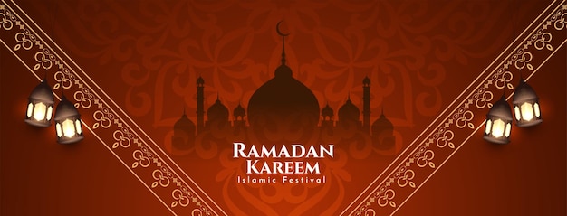 Ramadan kareem islamitische festival groet banner met moskee vector