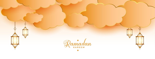 Ramadan kareem islamitische lantaarns en wolken banner