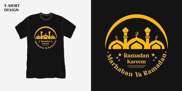 Ramadan kareem islamitische tshirt ontwerp moskee symbool en ster modern design stijl premium vector Premium Vector