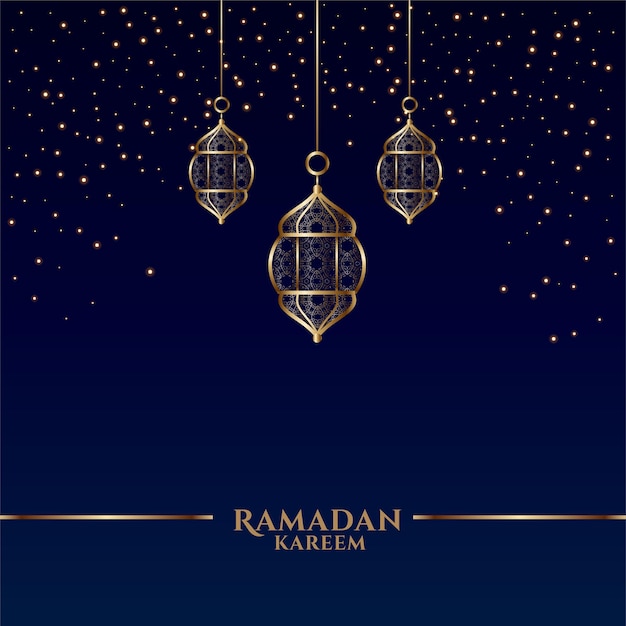 Ramadan kareem-kaart met islamitische hangende lantaarns