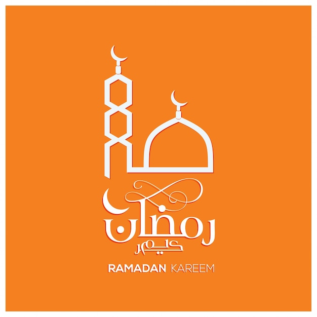 Ramadan kareem moskee lettering oranje achtergrond