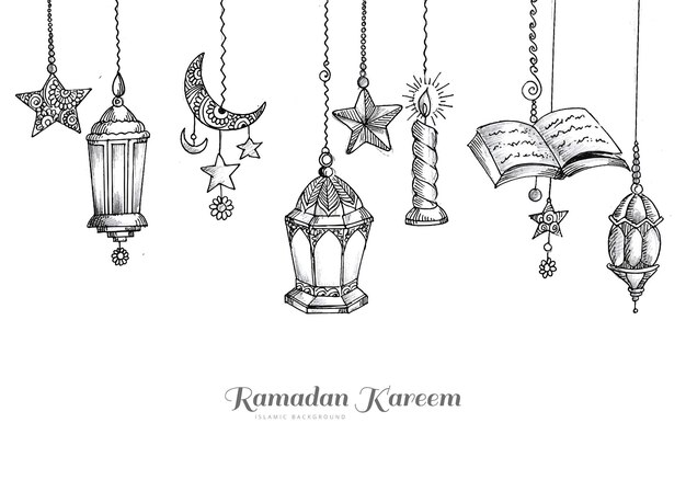 Ramadan kareem-ontwerp met decoratieve lantaarn en islamitisch schetskaartontwerp