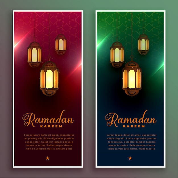 Gratis vector ramadan kareem spandoekontwerp met realistische lampen