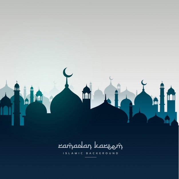 Gratis vector ramadan kareem wenskaart met moskeeën