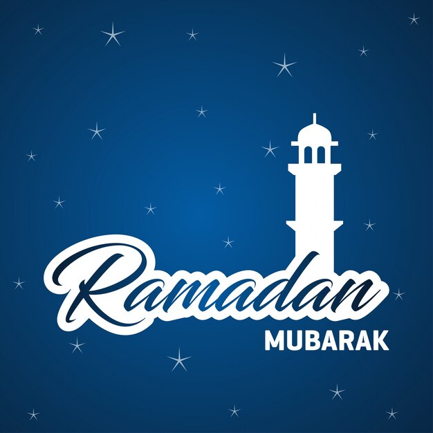 Ramadan Kareem Witte moskee op blauwe start achtergrond vector template