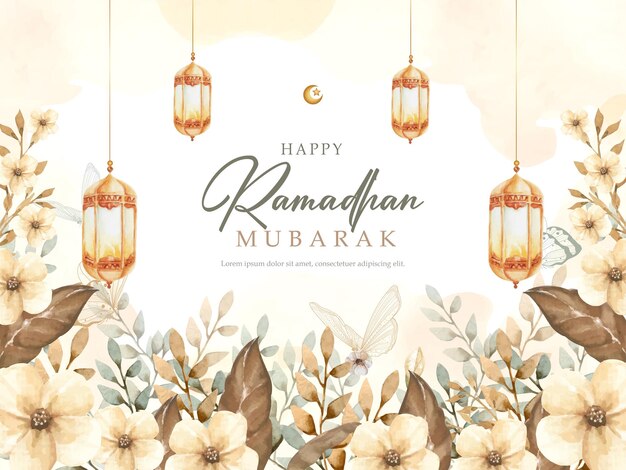 Ramadan mubarak wenskaart achtergrond met bloementuin schilderij