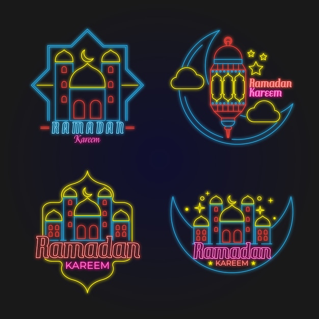 Gratis vector ramadan neon sign collectie