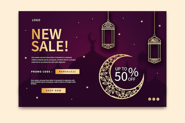 Gratis vector ramadan verkoop bestemmingspagina sjabloon