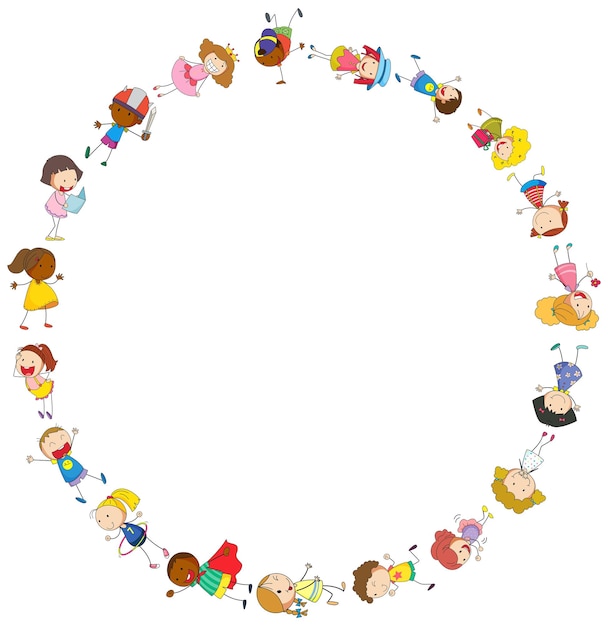 Gratis vector randsjabloon met gelukkige kinderen in cirkel