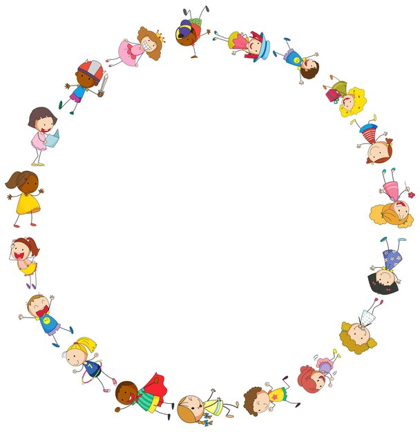 Randsjabloon met gelukkige kinderen in cirkel