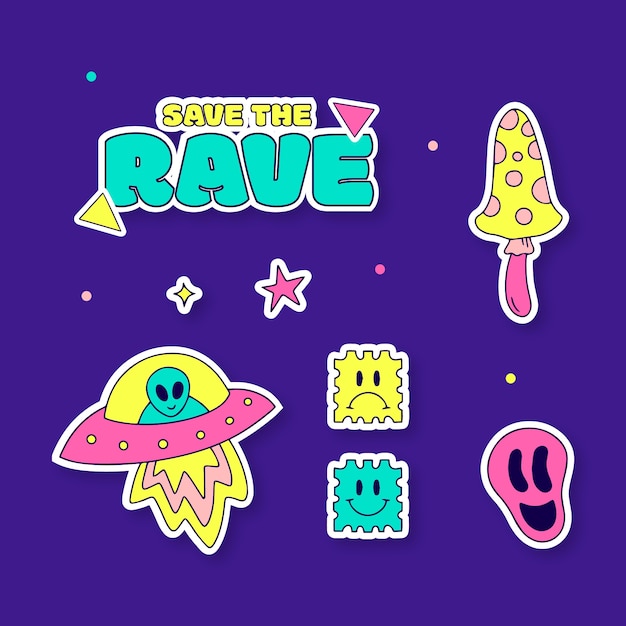 Gratis vector rave party sticker decorontwerp