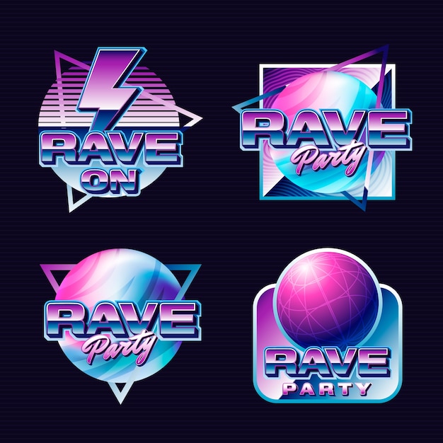 Gratis vector rave party stickercollectie