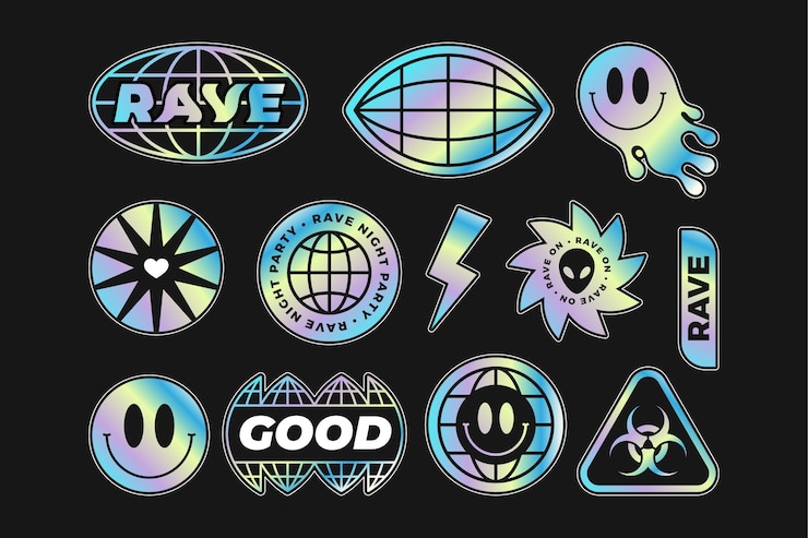 Gratis Vector rave party stickercollectie