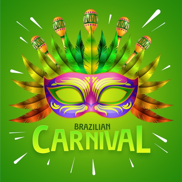 Realistisch braziliaans carnaval met masker met veer