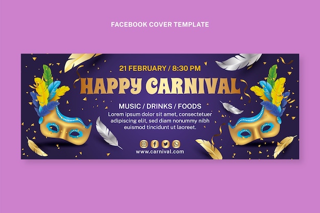 Gratis vector realistisch carnaval social media voorbladsjabloon