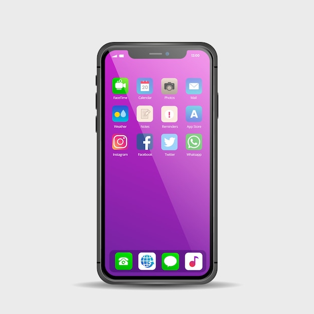 Gratis vector realistisch display voor smartphone met verschillende apps