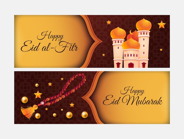 Realistisch eid al-fitr horizontaal bannerpakket