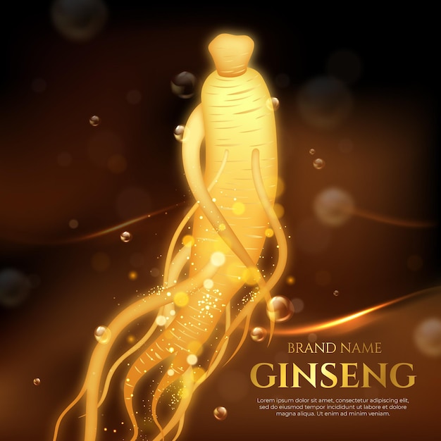 Gratis vector realistisch ginseng-wortelreclame bokeh-effect