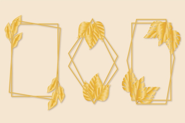 Gratis vector realistisch gouden bladerenframe