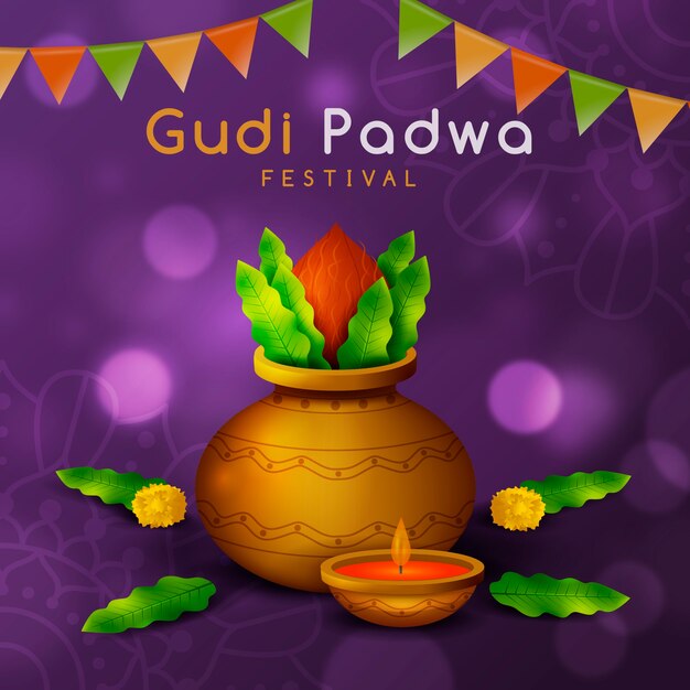 Gratis vector realistisch gudi padwa festival