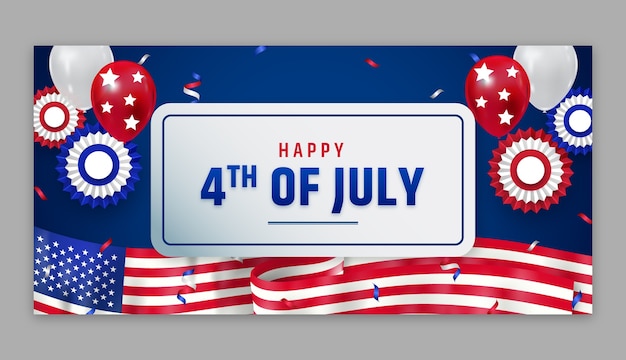 Gratis vector realistisch horizontaal bannermalplaatje voor de amerikaanse viering van 4 juli