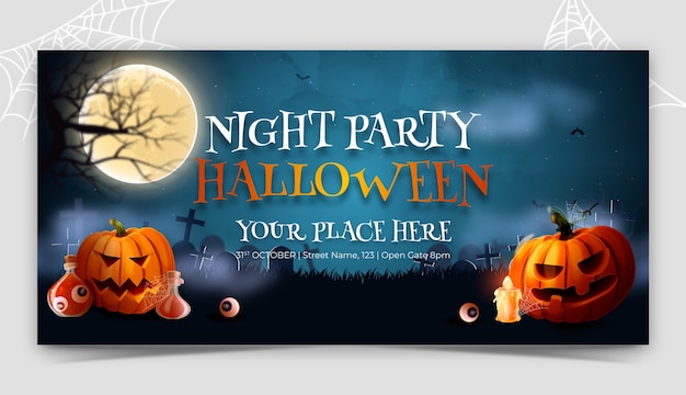 Gratis vector realistisch horizontaal bannermalplaatje voor de viering van het halloween-seizoen