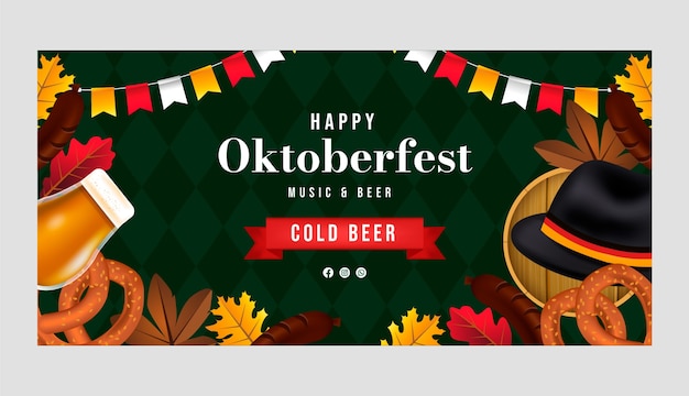 Gratis vector realistisch horizontaal bannermalplaatje voor oktoberfest bierfestivalviering