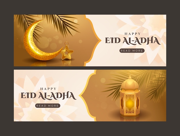 Gratis vector realistisch horizontaal spandoeksjabloon voor islamitische eid al-adha-viering
