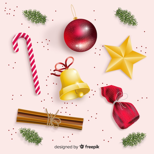 Gratis vector realistisch kerstversieringspakket