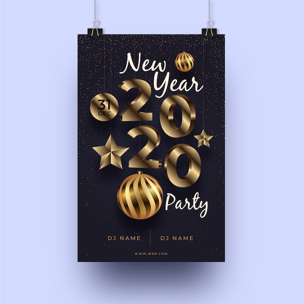 Realistisch nieuw jaar 2020 feest flyer sjabloon