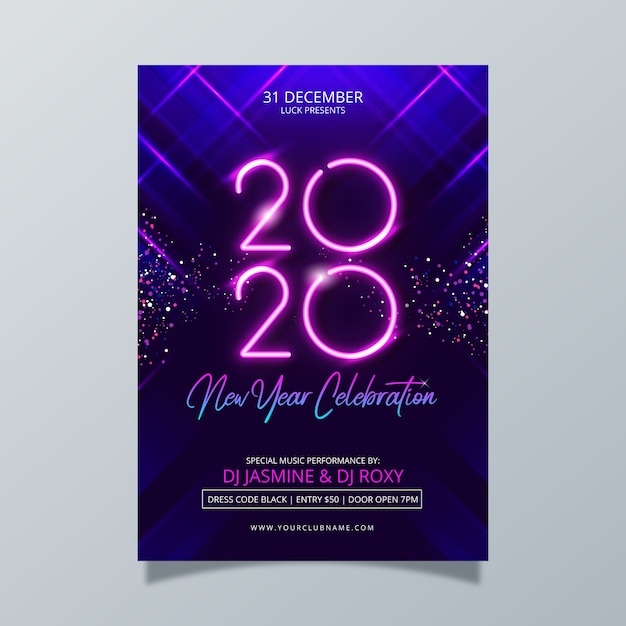 Realistisch nieuw jaar 2020 feest poster sjabloon