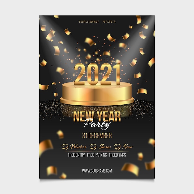 Realistisch nieuwjaar 2021 partij flyer-sjabloon