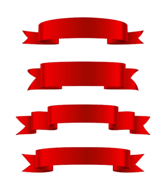 Gratis vector realistisch pictogram reeks rode linten die op witte achtergrond worden geïsoleerd