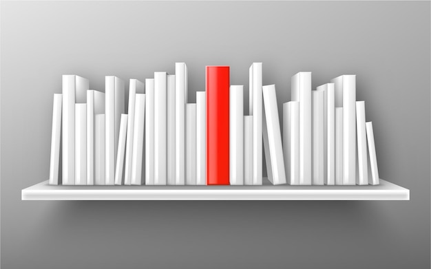 Realistisch plankmodel met witte en rode boeken