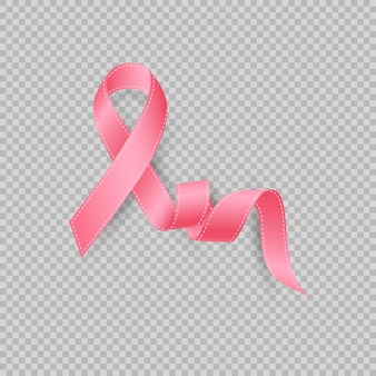 Realistisch roze lint geïsoleerd op transparante achtergrond. borst kanker bewustzijn maand symbool, vectorillustratie