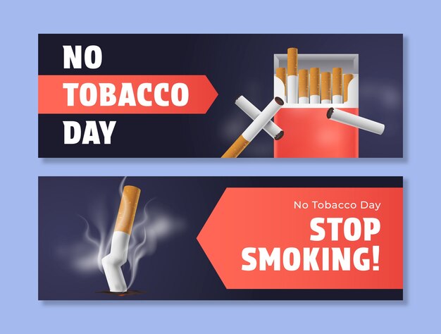Realistisch sjabloon voor een horizontale banner voor de dag zonder tabak