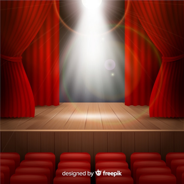 Gratis vector realistisch theaterpodium met schijnwerpers