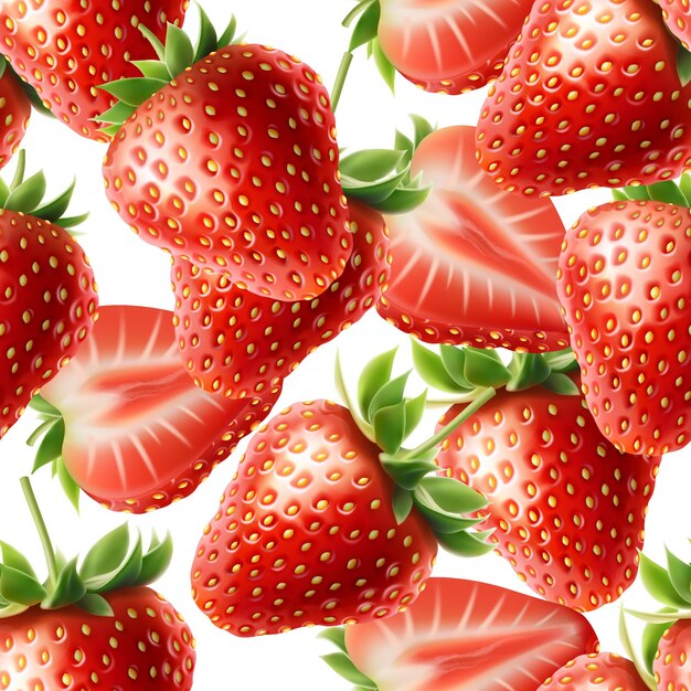 realistisch vector naadloos patroon Verse hele aardbeien vallen